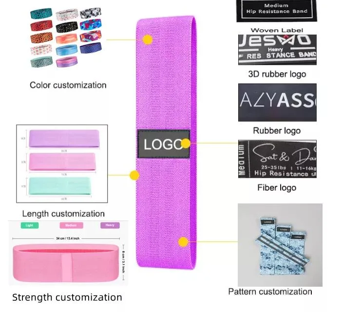 Custom Logo Printed Yoga Gym Exercise Fitness Brand Resistance Bands for Legs Glutes Booty Hip